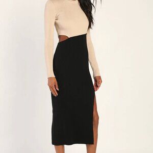 Cutest Combo Beige and Black Color Block Cutout Sweater Dress